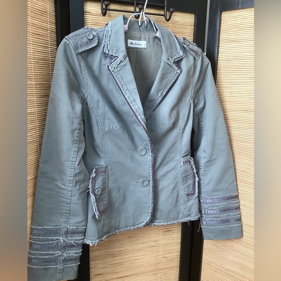 BEN SHERMAN jacket Sz S military style blazer raw edge EUC sage green - Picture 2 of 5